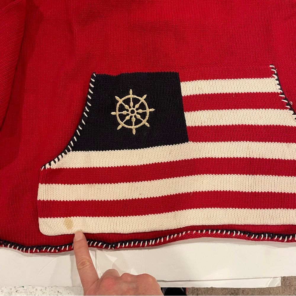 Cute Y2K oversized cozy sweater ‘Merica Red 1/4 zip chunky nautical pocket - Picture 6 of 8